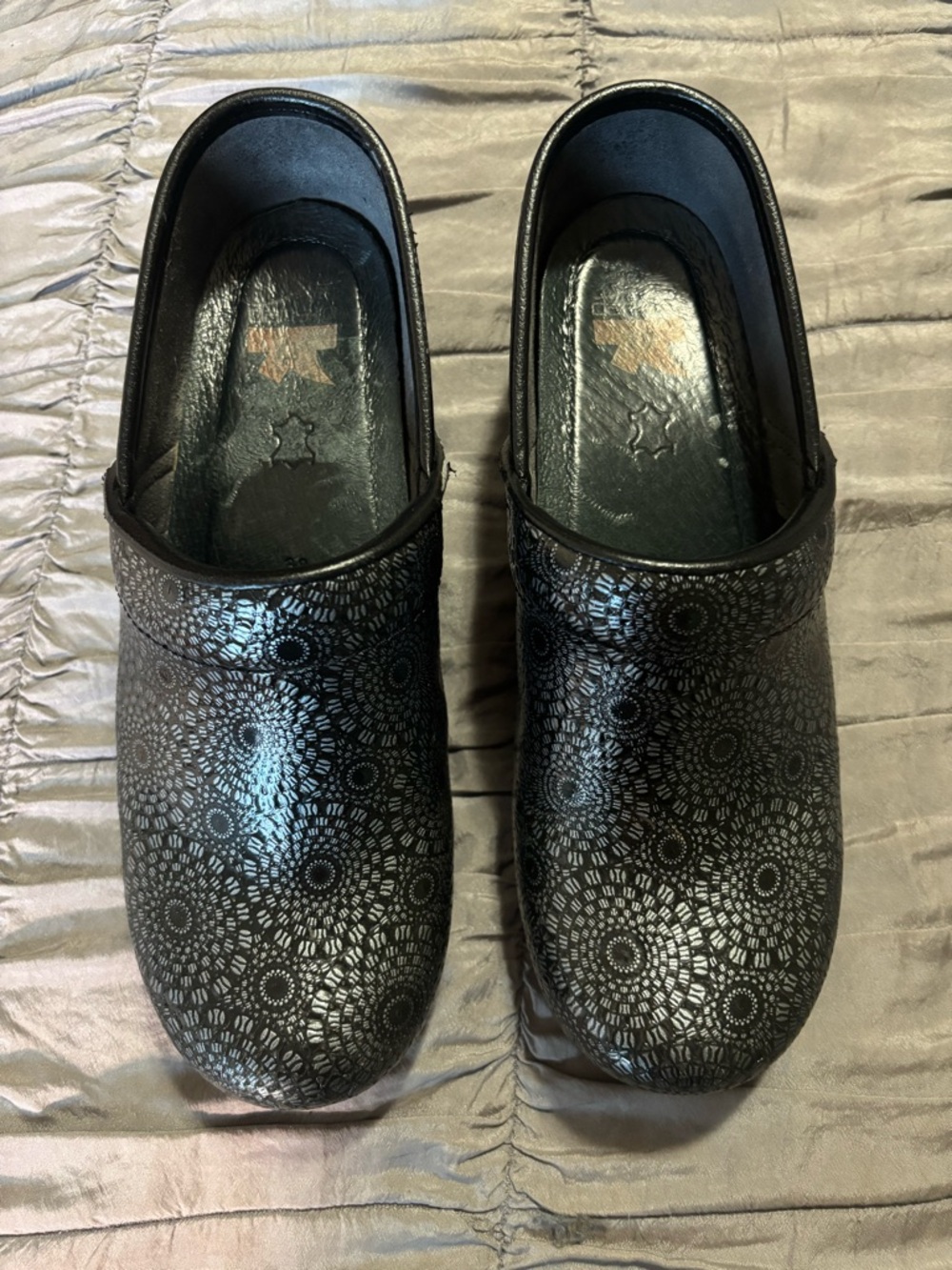 Dansko Black Patterned Leather Clogs